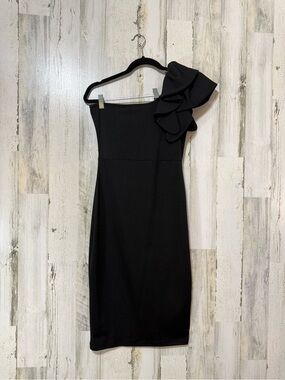 One-Shoulder Black Ruffle Cocktail Dress